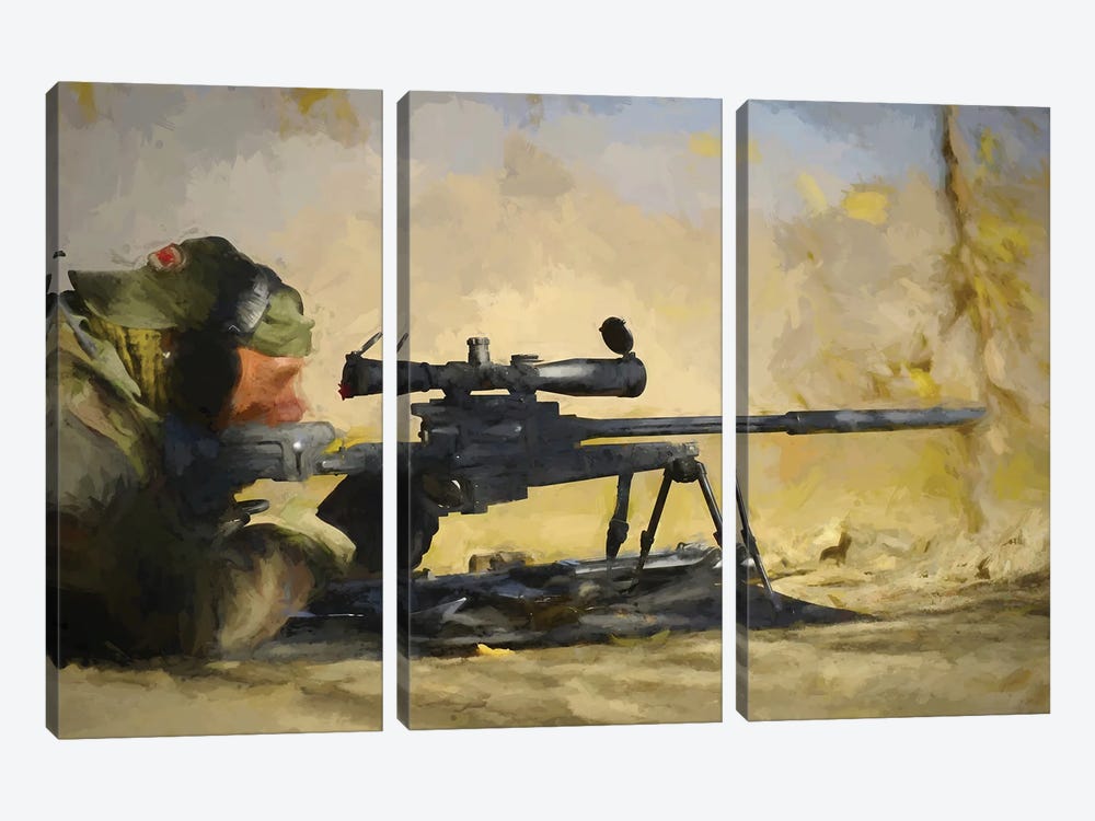 Sniper In Watercolor by Paul Rommer 3-piece Canvas Print