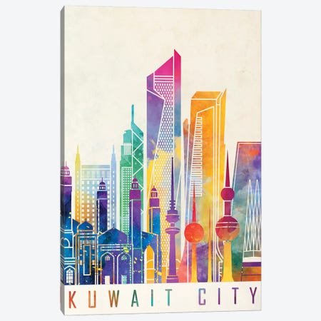 Kuwait City Landmarks Watercolor Canvas Print #PUR405} by Paul Rommer Canvas Art Print