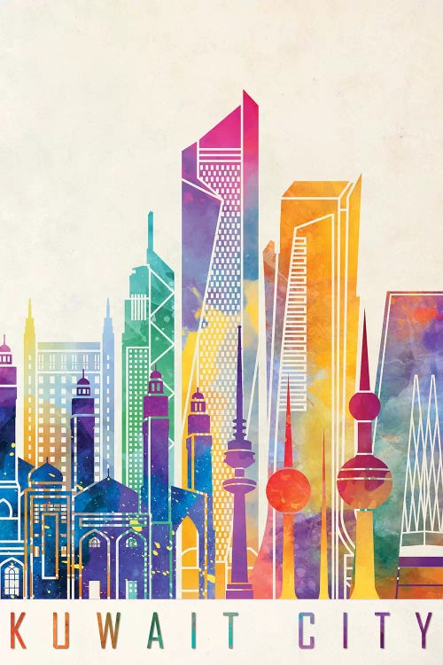 Kuwait City Landmarks Watercolor by Paul Rommer wall art
