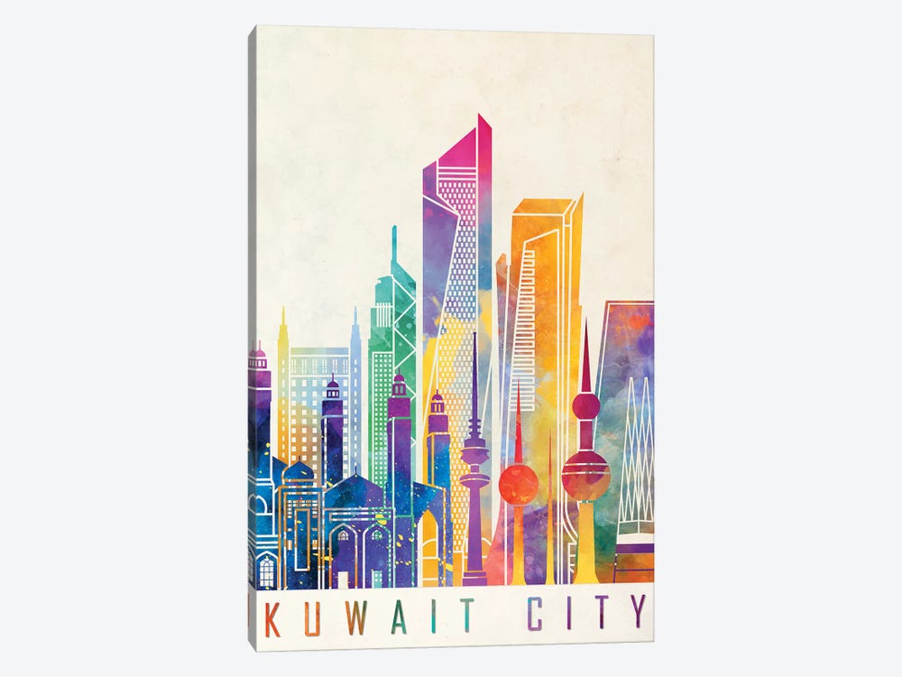 Kuwait City Landmarks Watercolor by Paul Rommer 1-piece Canvas Art Print