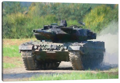 Leopard Tank In Watercolor Canvas Art Print - Military Vehicles