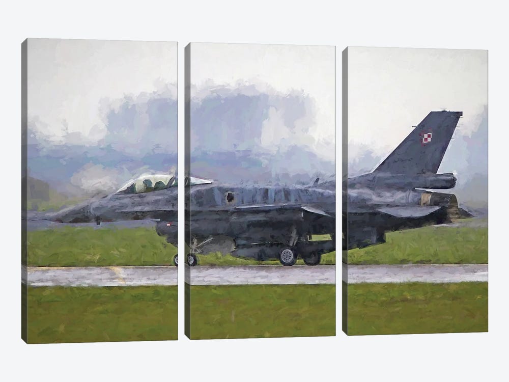 F-16 Fighting Falcon In Watercolor by Paul Rommer 3-piece Canvas Artwork