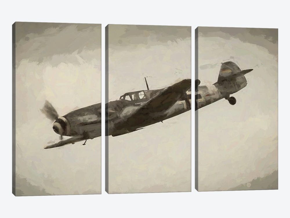 World War II Airplane In Watercolor by Paul Rommer 3-piece Canvas Print