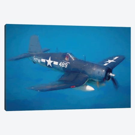 F4U Airplane In Watercolor Canvas Print #PUR4065} by Paul Rommer Canvas Art Print