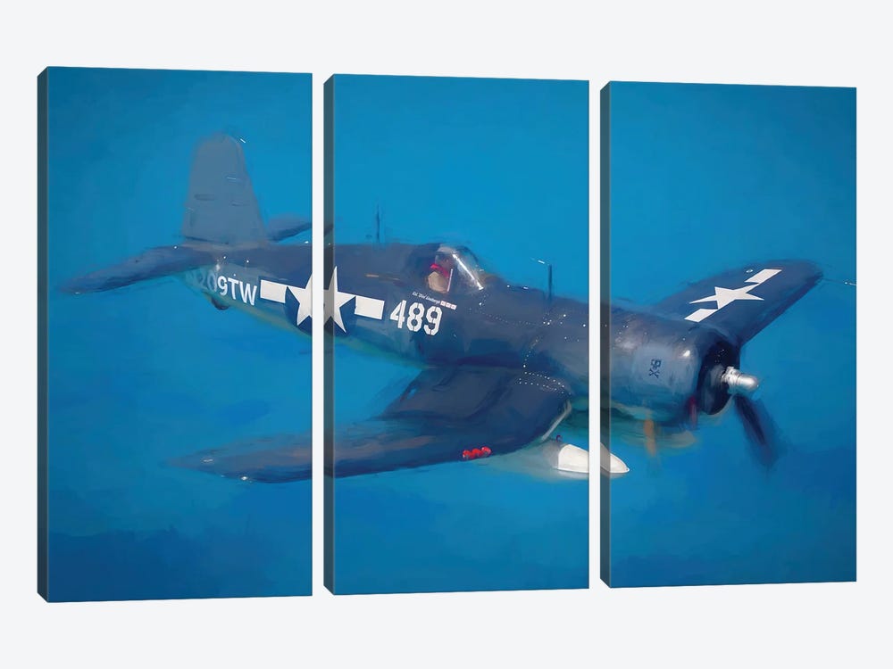 F4U Airplane In Watercolor by Paul Rommer 3-piece Canvas Print
