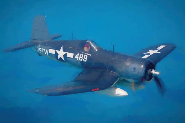 Military Aircraft: F4U Airplane In Watercolor by Paul Rommer