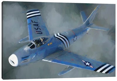American Airplane In Watercolor Canvas Art Print - Military Aircraft Art
