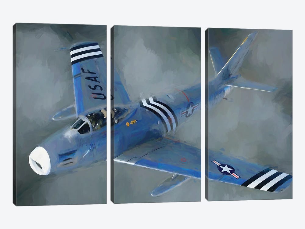 American Airplane In Watercolor by Paul Rommer 3-piece Canvas Art