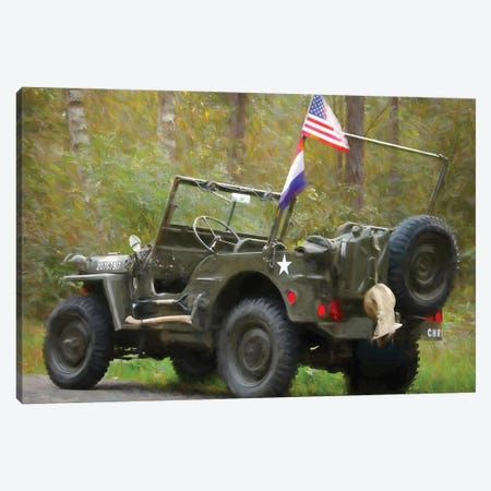 Jeep Willys In Watercolor Canvas Print #PUR4068} by Paul Rommer Canvas Wall Art