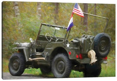 Jeep Willys In Watercolor Canvas Art Print - Military Vehicles
