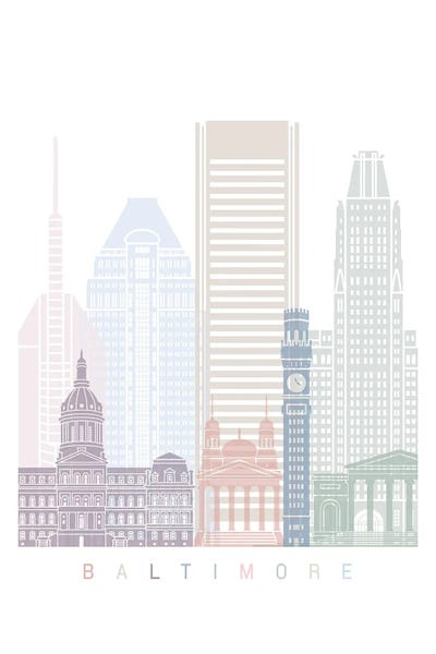 Baltimore Skyline Poster Pastel by Paul Rommer framed wall art