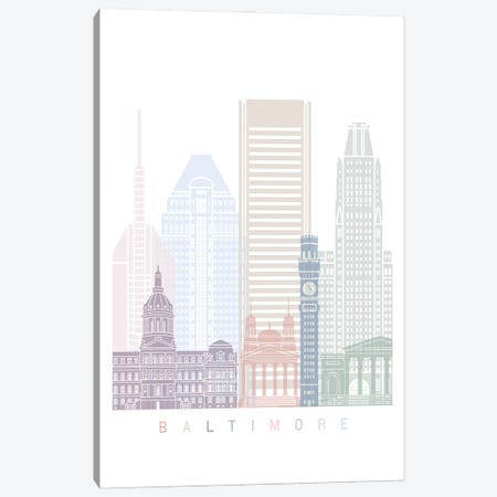 Baltimore Skyline Poster Pastel Canvas Print #PUR4074} by Paul Rommer Canvas Artwork