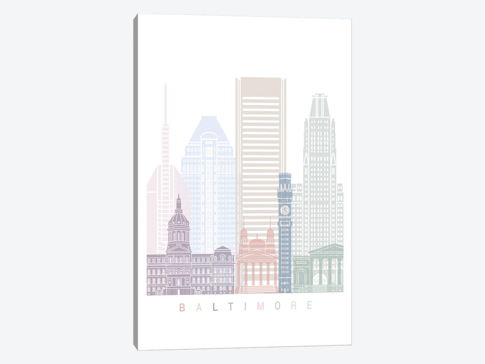 Baltimore Skyline Poster Pastel by Paul Rommer 1-piece Canvas Print