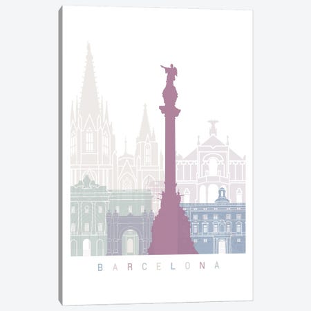 Barcelona Skyline Poster Pastel Canvas Print #PUR4076} by Paul Rommer Canvas Wall Art