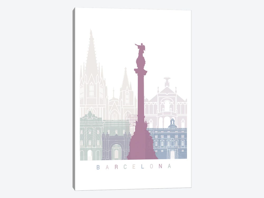 Barcelona Skyline Poster Pastel by Paul Rommer 1-piece Canvas Print
