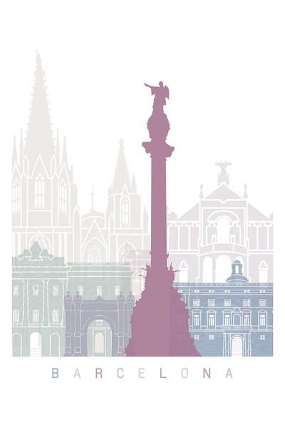 Catalonia: Barcelona Skyline Poster Pastel by Paul Rommer