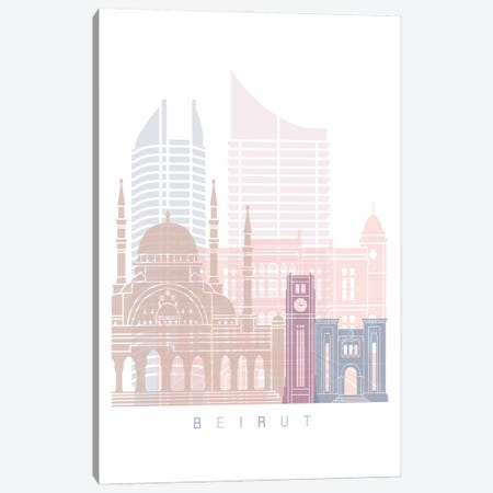 Beirut Skyline Poster Pastel Canvas Print #PUR4078} by Paul Rommer Canvas Art Print
