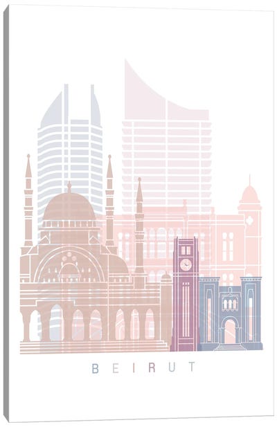 Beirut Skyline Poster Pastel Canvas Art Print - Lebanon