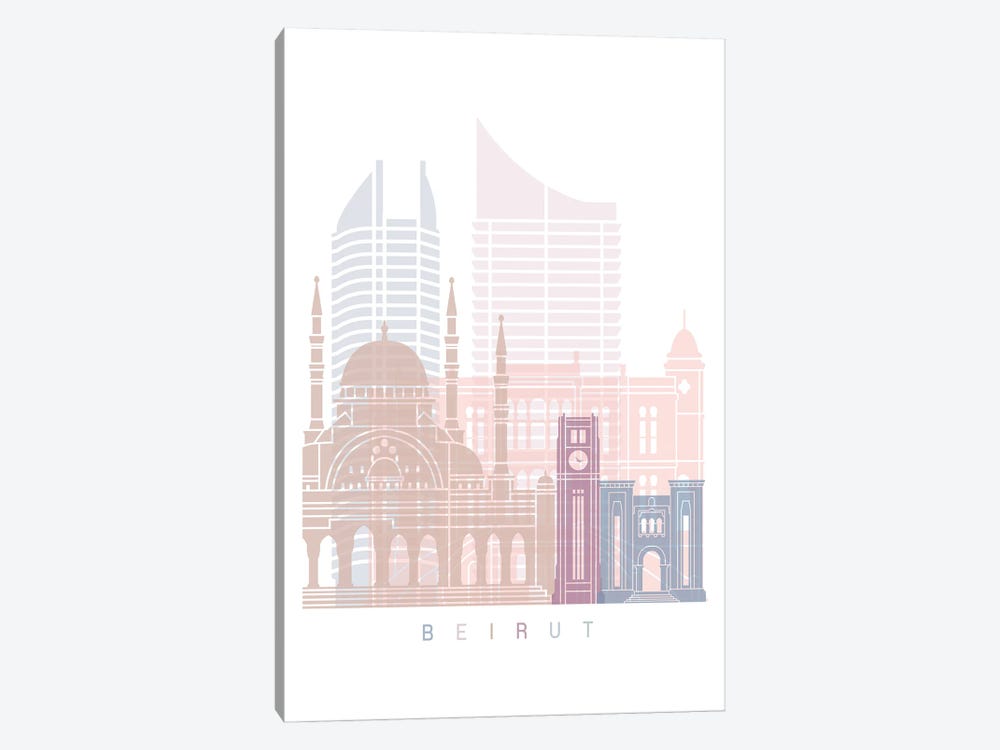 Beirut Skyline Poster Pastel by Paul Rommer 1-piece Canvas Art Print