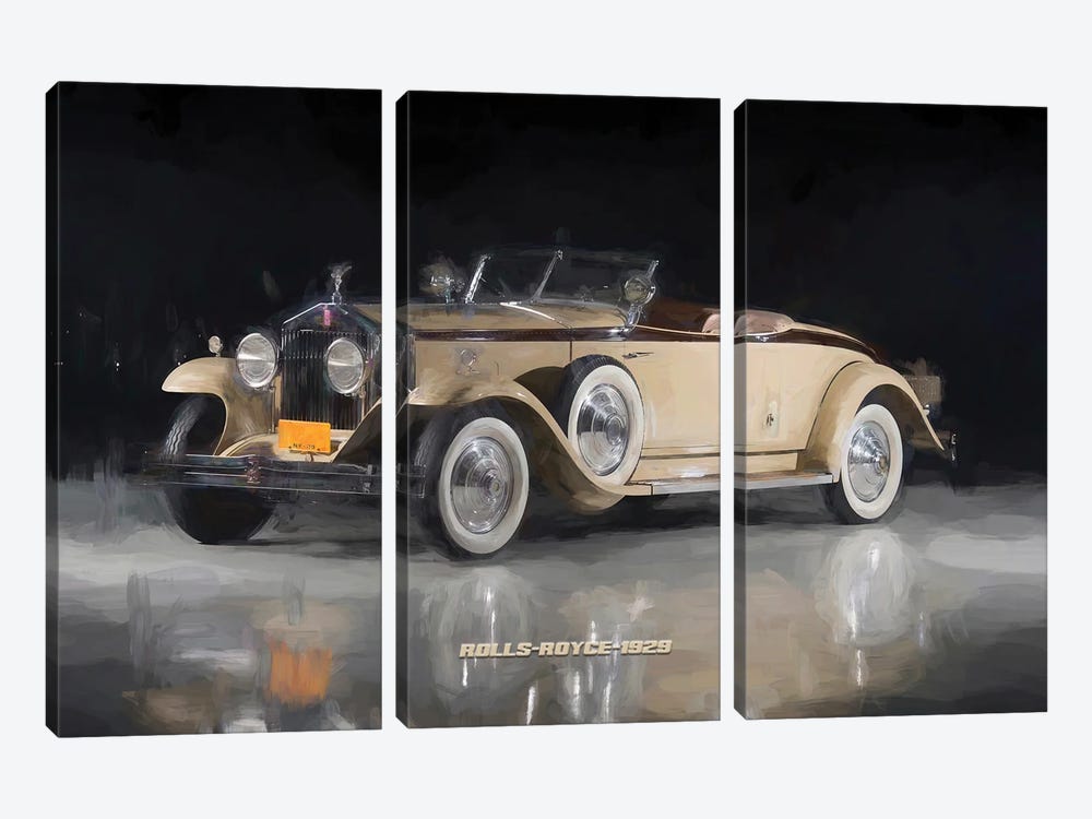 Rolls Royce Retro 1929 by Paul Rommer 3-piece Canvas Wall Art