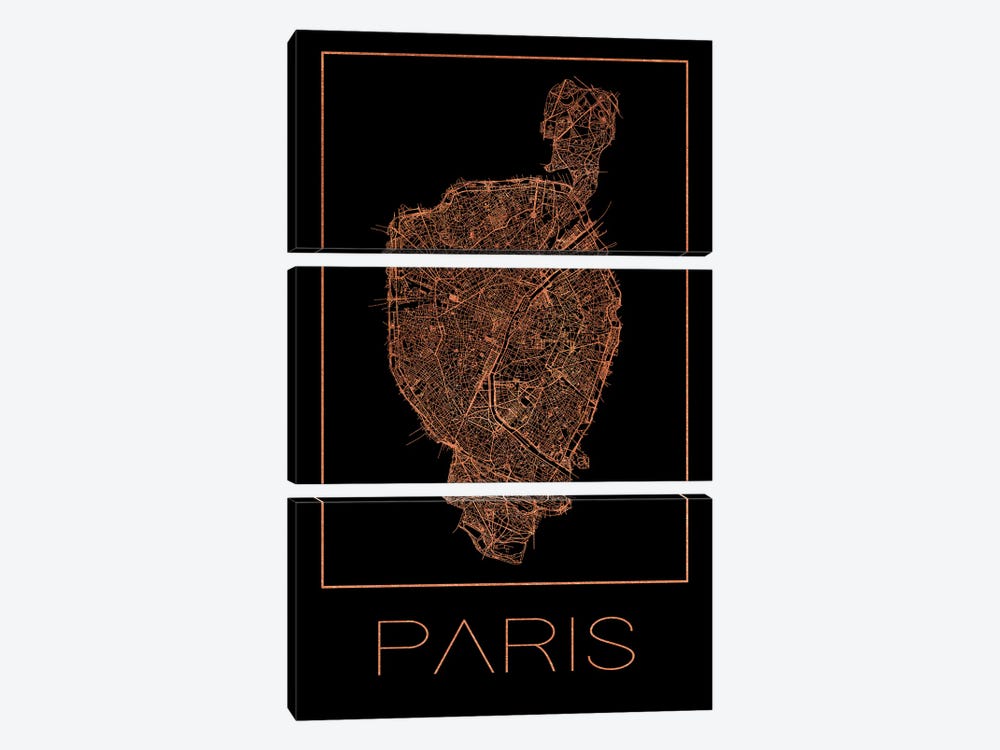 Plan - Map Of The City Of Paris by Paul Rommer 3-piece Canvas Wall Art