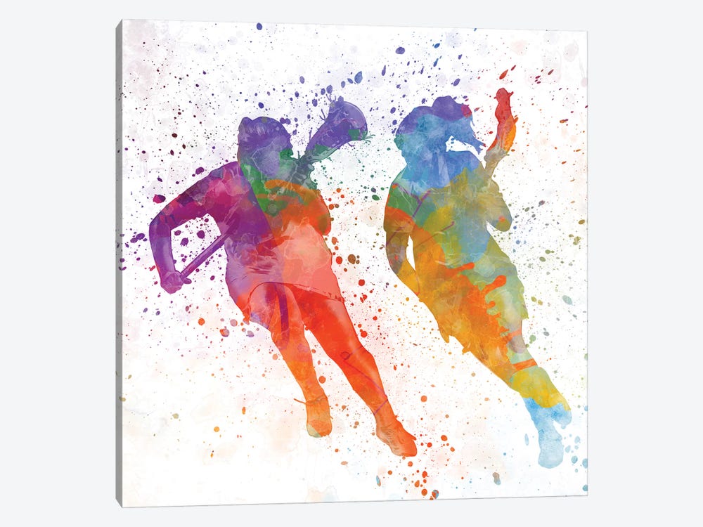 Lacrosse Women Players 02 In Watercolor by Paul Rommer 1-piece Canvas Art Print