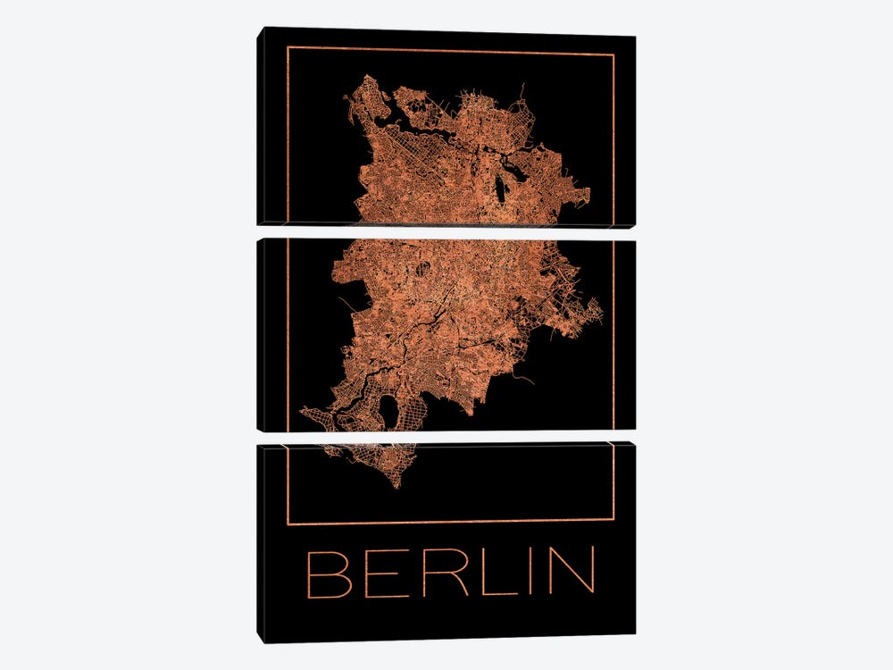 Flat Map Of The City Of Berlin by Paul Rommer 3-piece Canvas Wall Art
