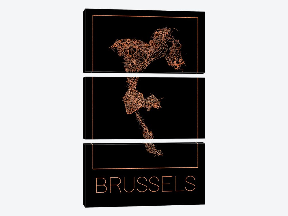 Flat Map Of The City Of Brussels 3-piece Canvas Art
