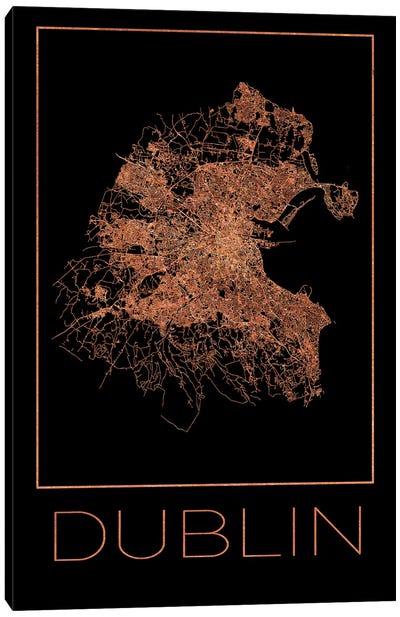 Flat Map Of The City Of Dublin Canvas Art Print