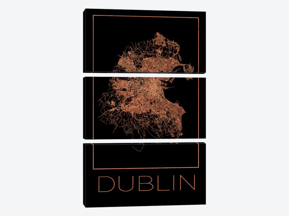Flat Map Of The City Of Dublin by Paul Rommer 3-piece Art Print