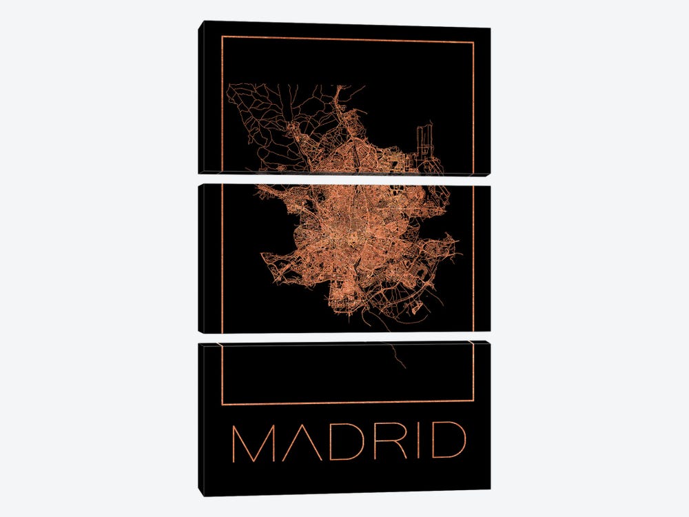 Flat Map Of The City Of Madrid by Paul Rommer 3-piece Canvas Art Print