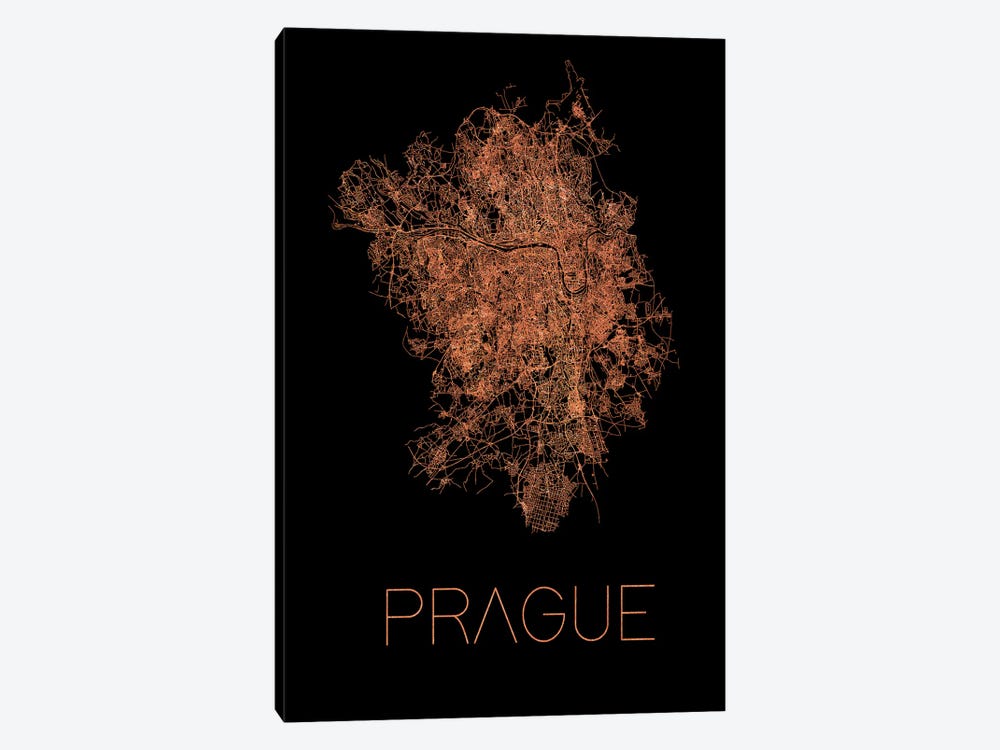 Prague Flat City Map by Paul Rommer 1-piece Canvas Art Print