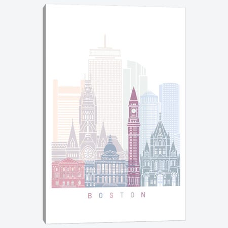 Boston Skyline Poster Pastel Canvas Print #PUR4174} by Paul Rommer Canvas Art Print