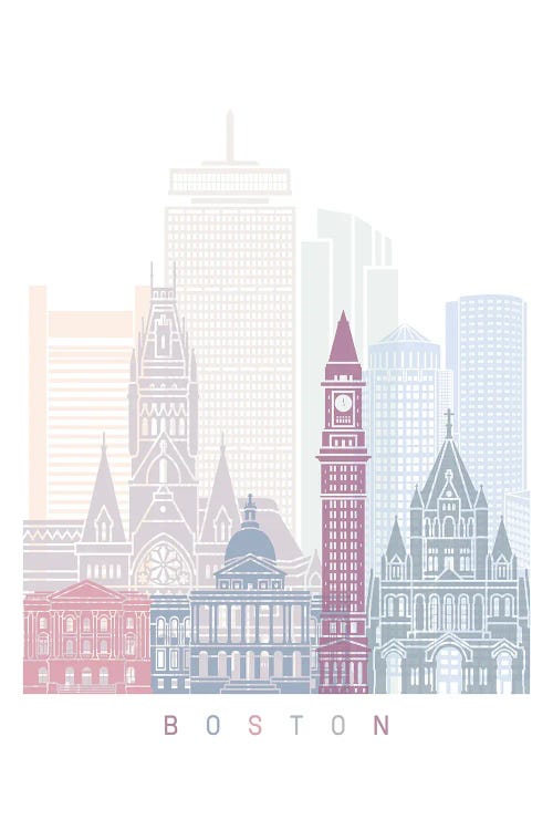 Boston Skyline Poster Pastel