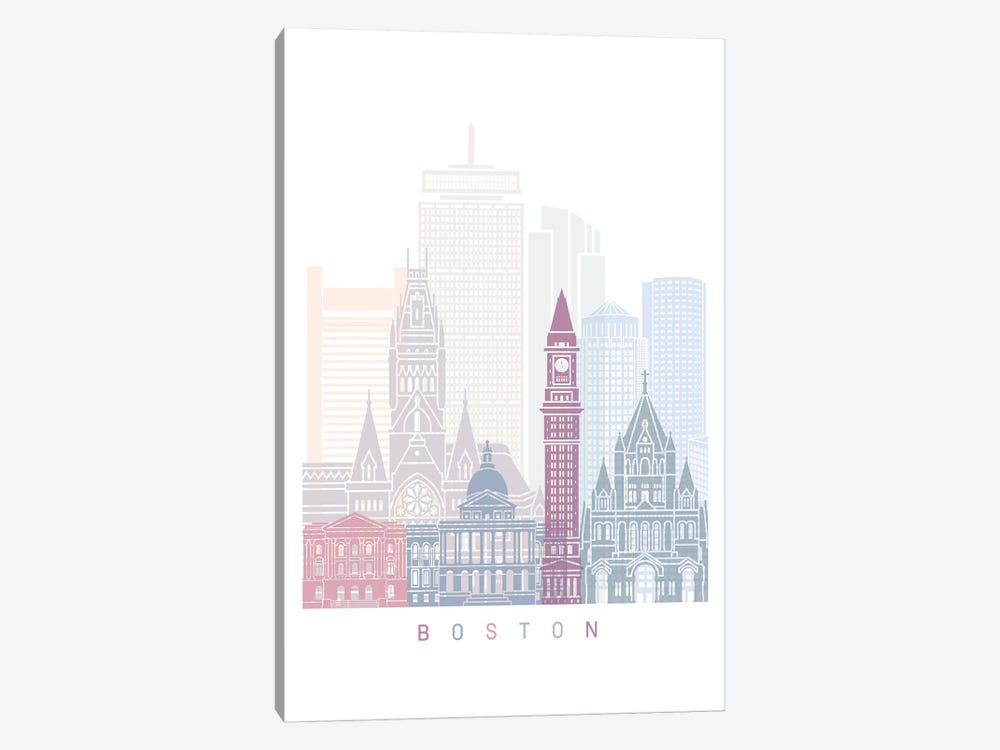 Boston Skyline Poster Pastel by Paul Rommer 1-piece Canvas Wall Art