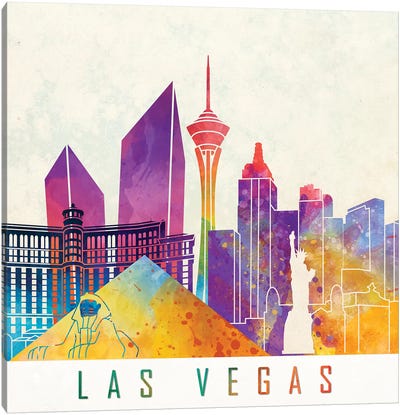 Las Vegas Landmarks Watercolor Poster Canvas Art Print - Las Vegas Skylines