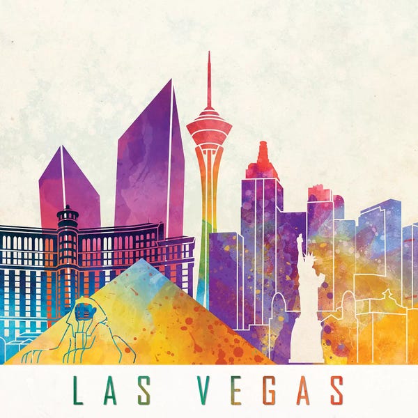 Las Vegas: Las Vegas Landmarks Watercolor Poster by Paul Rommer
