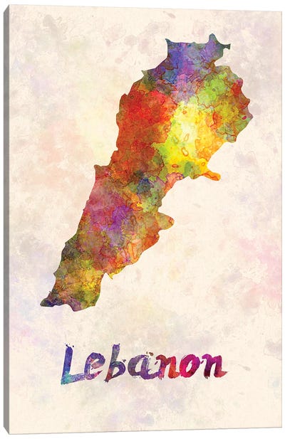 Lebanon In Watercolor Canvas Art Print - Lebanon