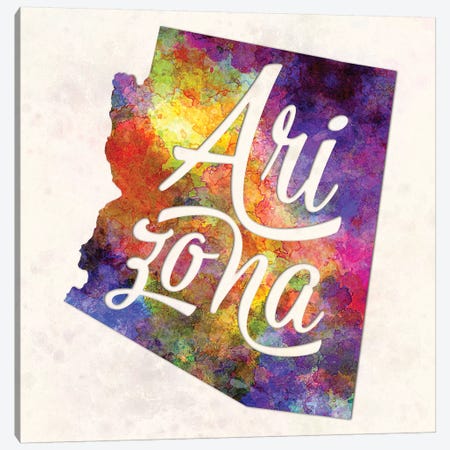 Arizona US State In Watercolor Text Cut Out Canvas Print #PUR41} by Paul Rommer Canvas Artwork