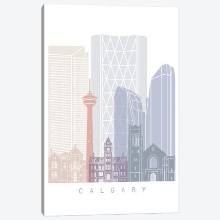 Calgary Skyline Poster Pastel Canvas Print #PUR4215} by Paul Rommer Canvas Art
