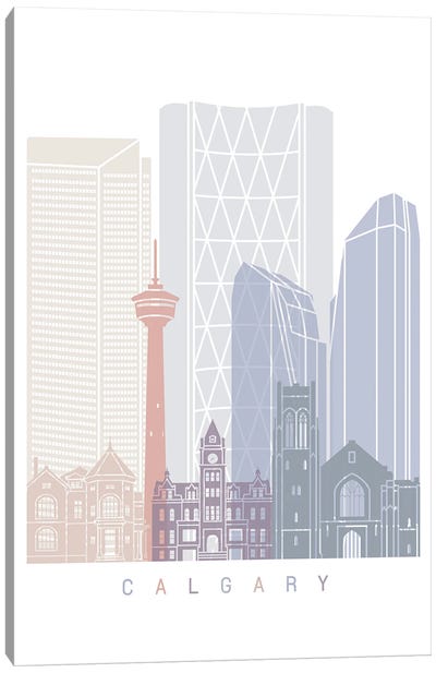 Calgary Skyline Poster Pastel Canvas Art Print