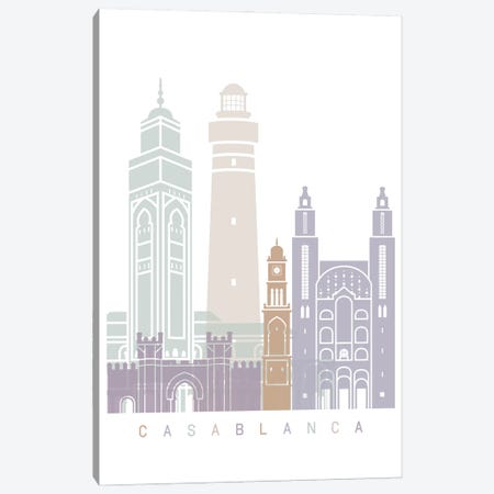 Casablanca Skyline Poster Pastel Canvas Print #PUR4219} by Paul Rommer Canvas Art Print