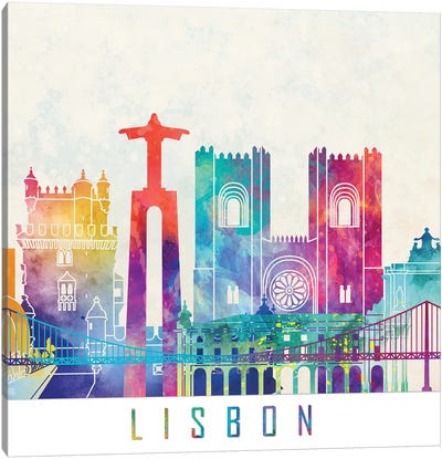 Lisbon Landmarks Watercolor Poster Canvas Art Print - Lisbon