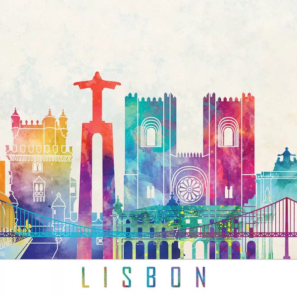 Lisbon: Lisbon Landmarks Watercolor Poster by Paul Rommer