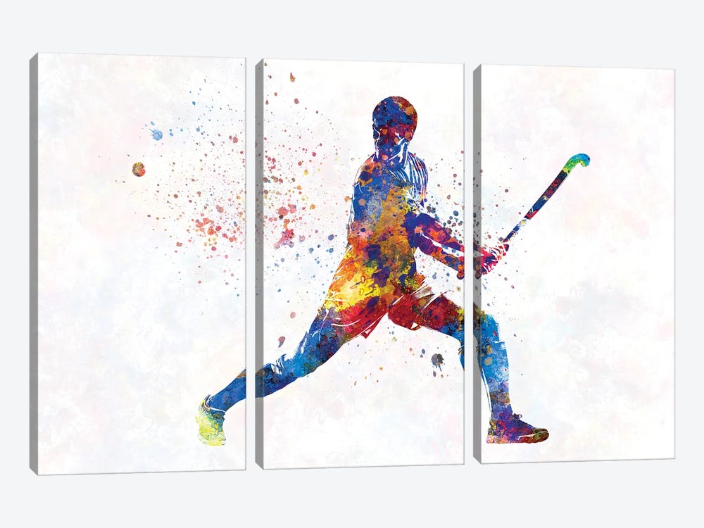 Watercolor Field Hockey by Paul Rommer 3-piece Canvas Art