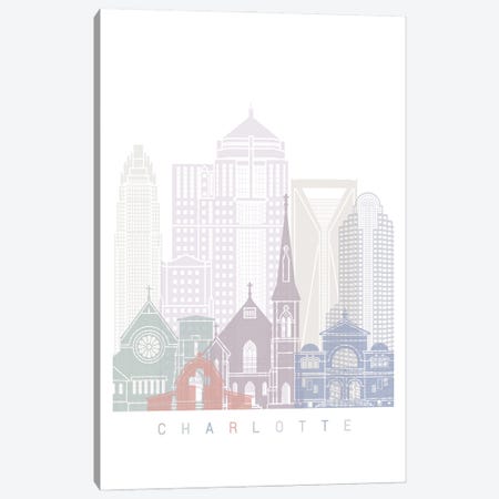 Charlotte Skyline Poster Pastel Canvas Print #PUR4248} by Paul Rommer Canvas Art