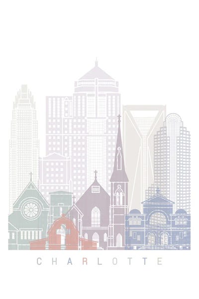 Paul Rommer: Charlotte Skyline Poster Pastel by Paul Rommer