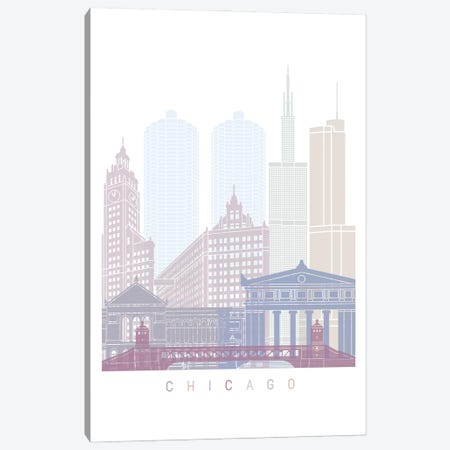 Chicago Skyline Poster Pastel Canvas Print #PUR4253} by Paul Rommer Canvas Print