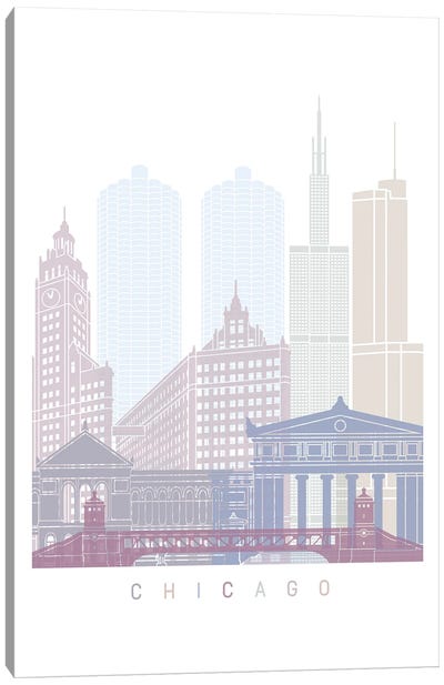 Chicago Skyline Poster Pastel Canvas Art Print - Chicago Skylines