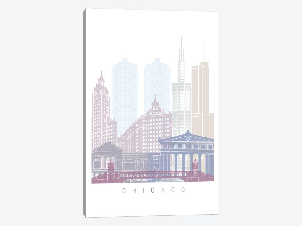 Chicago Skyline Poster Pastel by Paul Rommer 1-piece Canvas Art Print